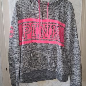 VS PINK 1/4 Zip Marled Gray Hoodie sz L GUC